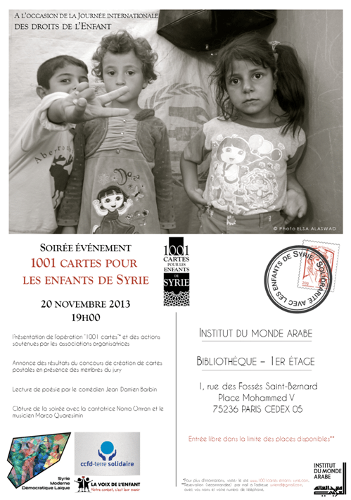 Affiche soirée 1001 carte pour les enfants de Syrie à l'IMA